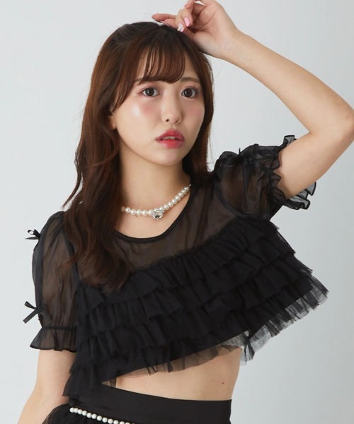 Ank Rouge(アンクルージュ)の「チュールティアードトップス(シャツ/ブラウス・レディース・ホワイト/ブラック/ブルー・M)」の11枚目の写真