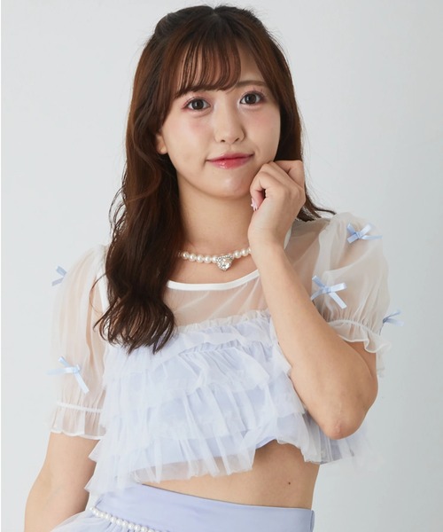 Ank Rouge(アンクルージュ)の「チュールティアードトップス(シャツ/ブラウス・レディース・ホワイト/ブラック/ブルー・M)」の4枚目の写真