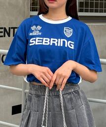 裾ゴムスポーツロゴ配色Tシャツ