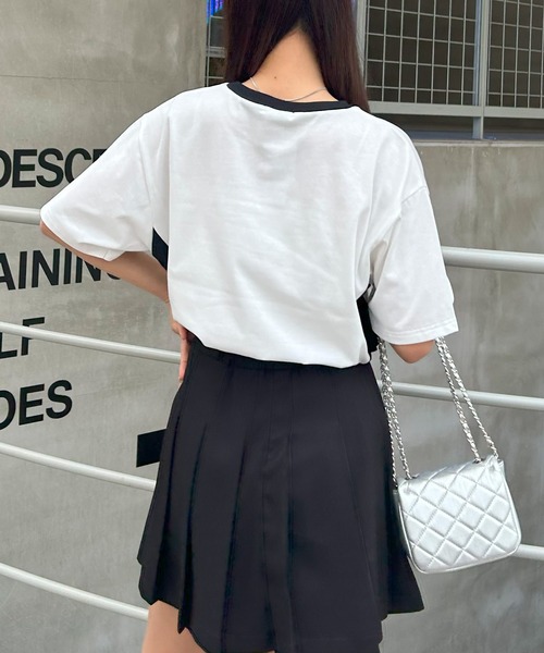 INGNI（イング）の「裾ゴムスポーツロゴ配色Tシャツ（Tシャツ/カットソー・レディース・ブルー系2/ブラック×ホワイト/ホワイト×ブラック・M）」の8枚目の写真