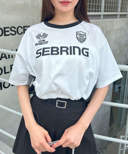 INGNI（イング）の「裾ゴムスポーツロゴ配色Tシャツ（Tシャツ/カットソー・レディース・ブルー系2/ブラック×ホワイト/ホワイト×ブラック・M）」の12枚目の写真