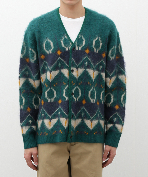 B.C STOCK（ベーセーストック）の「《追加》ジャガード柄モヘヤMIX カーディガン2（カーディガン/ボレロ・メンズ・ベージュ/グリーン/ブルー系その他・LARGE/MEDIUM）」の2枚目の写真