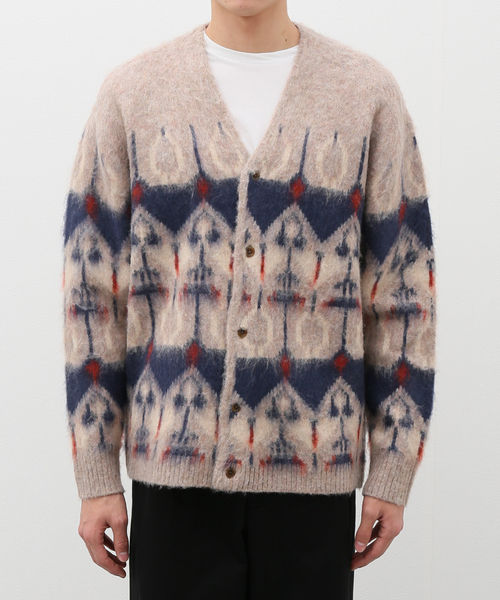B.C STOCK（ベーセーストック）の「《追加》ジャガード柄モヘヤMIX カーディガン2（カーディガン/ボレロ・メンズ・ベージュ/グリーン/ブルー系その他・LARGE/MEDIUM）」の5枚目の写真