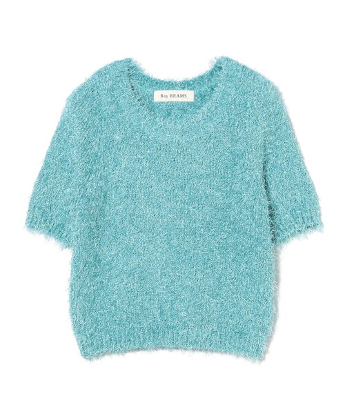 Ray BEAMS(レイビームス)の「フェザーヤーン ハーフスリーブ クルーネック ニット(ニット/セーター・レディース・オフホワイト/ライトブルー・ONE SIZE)」の18枚目の写真