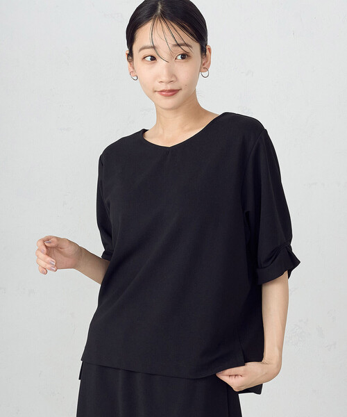 COMME CA ISM(コムサイズム)の「デザインスリーブ カットソー / セットアップ対応(Tシャツ/カットソー・レディース・ネイビー/ブラック・MEDIUM/LARGE)」の1枚目の写真