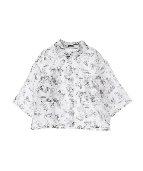 Disney（ディズニー）の「総柄シアーショート丈シャツ/Disney（シャツ/ブラウス・レディース・アイボリー/ネイビー・FREE）」の4枚目の写真
