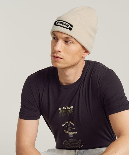 G-STAR(ジースター)の「ORIGINALS ARTWORK LONG BEANIE/ブランドロゴニット帽(ニットキャップ/ビーニー・メンズ・ブルー/オフホワイト・ONE SIZE)」の3枚目の写真