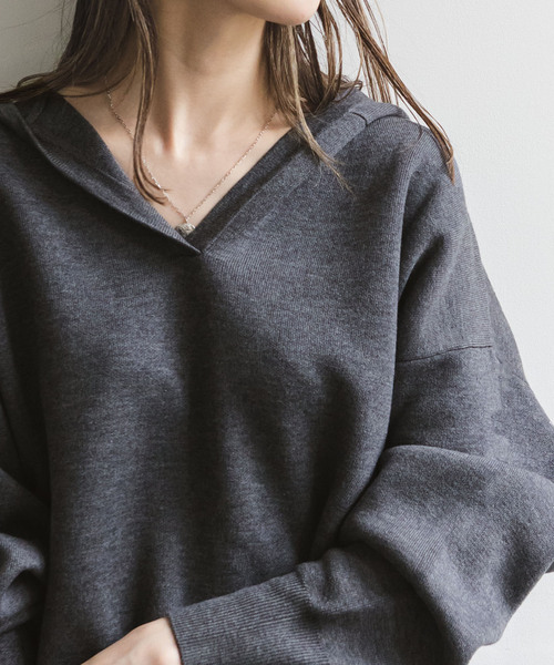 追加》接結タック編みフードプルオーバー（ニット/セーター