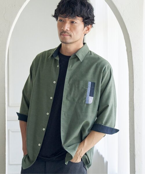 ikka(イッカ)の「7分リネン混切り替えポケットシャツ(シャツ/ブラウス・メンズ・ホワイト/チャコールグレー/ネイビー/オリーブ・M/L/XL/S)」の10枚目の写真