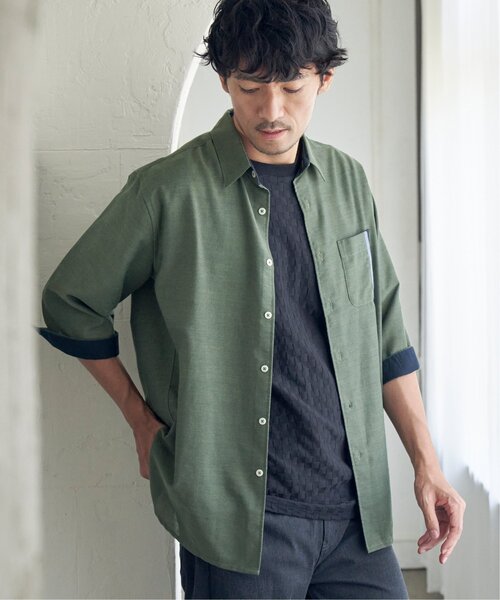 ikka(イッカ)の「7分リネン混切り替えポケットシャツ(シャツ/ブラウス・メンズ・ホワイト/チャコールグレー/ネイビー/オリーブ・M/L/XL/S)」の9枚目の写真