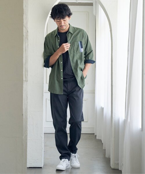 ikka(イッカ)の「7分リネン混切り替えポケットシャツ(シャツ/ブラウス・メンズ・ホワイト/チャコールグレー/ネイビー/オリーブ・M/L/XL/S)」の7枚目の写真