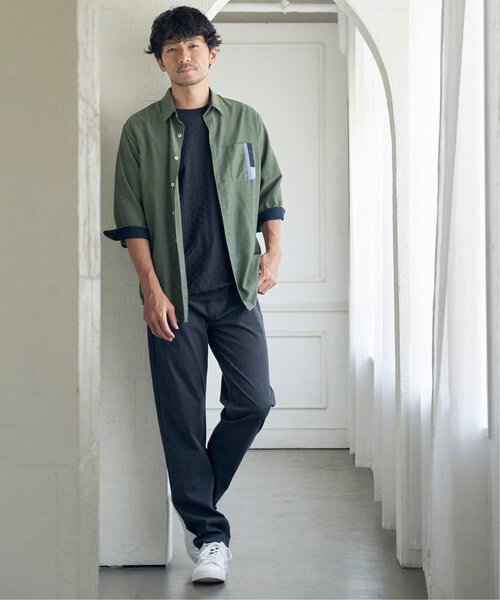 ikka(イッカ)の「7分リネン混切り替えポケットシャツ(シャツ/ブラウス・メンズ・ホワイト/チャコールグレー/ネイビー/オリーブ・M/L/XL/S)」の6枚目の写真