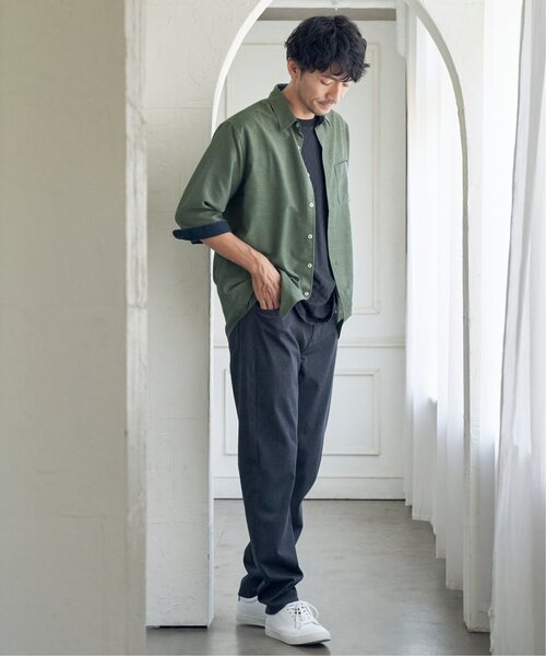 ikka(イッカ)の「7分リネン混切り替えポケットシャツ(シャツ/ブラウス・メンズ・ホワイト/チャコールグレー/ネイビー/オリーブ・M/L/XL/S)」の5枚目の写真