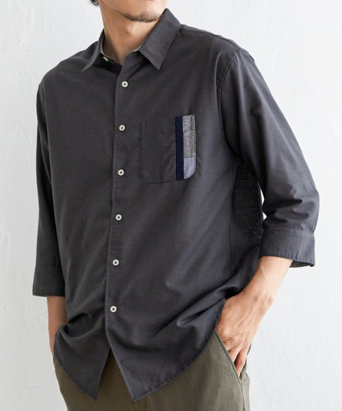 ikka(イッカ)の「7分リネン混切り替えポケットシャツ(シャツ/ブラウス・メンズ・ホワイト/チャコールグレー/ネイビー/オリーブ・M/L/XL/S)」の3枚目の写真