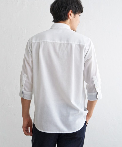 ikka(イッカ)の「7分リネン混切り替えポケットシャツ(シャツ/ブラウス・メンズ・ホワイト/チャコールグレー/ネイビー/オリーブ・M/L/XL/S)」の16枚目の写真