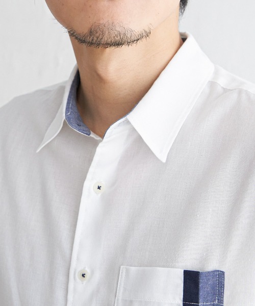 ikka(イッカ)の「7分リネン混切り替えポケットシャツ(シャツ/ブラウス・メンズ・ホワイト/チャコールグレー/ネイビー/オリーブ・M/L/XL/S)」の17枚目の写真