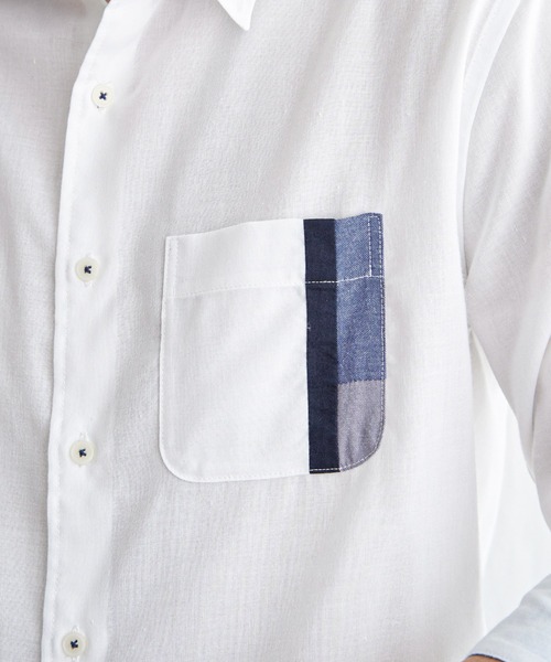 ikka(イッカ)の「7分リネン混切り替えポケットシャツ(シャツ/ブラウス・メンズ・ホワイト/チャコールグレー/ネイビー/オリーブ・M/L/XL/S)」の18枚目の写真