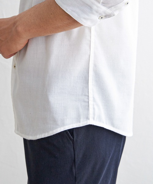ikka(イッカ)の「7分リネン混切り替えポケットシャツ(シャツ/ブラウス・メンズ・ホワイト/チャコールグレー/ネイビー/オリーブ・M/L/XL/S)」の21枚目の写真