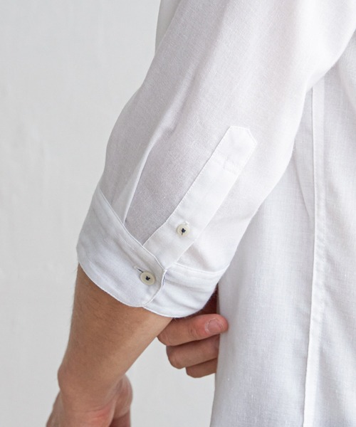 ikka(イッカ)の「7分リネン混切り替えポケットシャツ(シャツ/ブラウス・メンズ・ホワイト/チャコールグレー/ネイビー/オリーブ・M/L/XL/S)」の22枚目の写真
