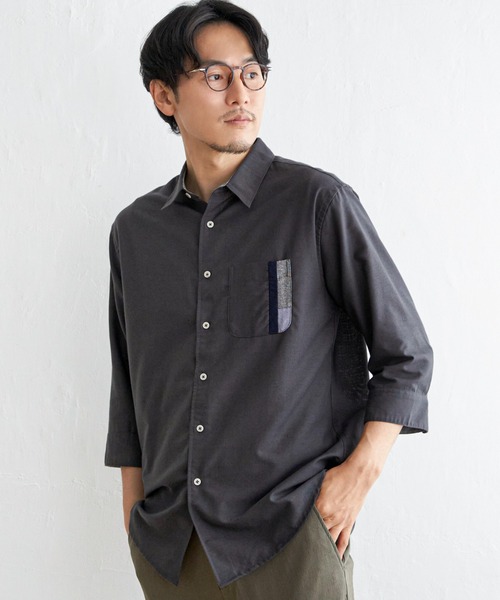 ikka(イッカ)の「7分リネン混切り替えポケットシャツ(シャツ/ブラウス・メンズ・ホワイト/チャコールグレー/ネイビー/オリーブ・M/L/XL/S)」の11枚目の写真