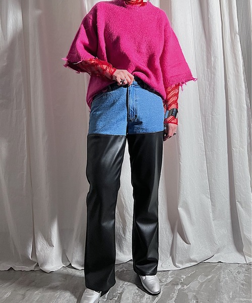 PROVOKE （プロヴォーク）の「DENIM×FAKELEATHER PANTS（その他パンツ・レディース・ブラック/ベージュ・FREE）」の3枚目の写真