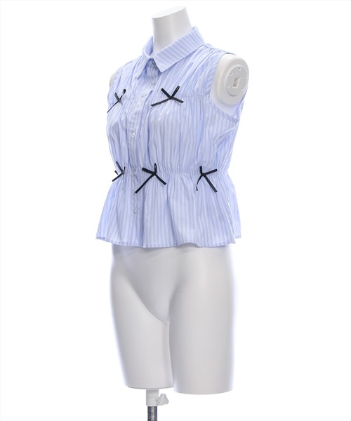 clear（クリア）の「リボン付キノースリーブブラウス（シャツ/ブラウス・レディース・サックスブルー/ホワイト系その他2/ホワイト系その他・F）」の8枚目の写真