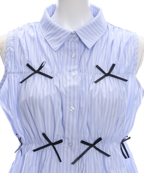 clear（クリア）の「リボン付キノースリーブブラウス（シャツ/ブラウス・レディース・サックスブルー/ホワイト系その他2/ホワイト系その他・F）」の12枚目の写真