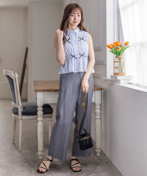 clear（クリア）の「リボン付キノースリーブブラウス（シャツ/ブラウス・レディース・サックスブルー/ホワイト系その他2/ホワイト系その他・F）」の5枚目の写真