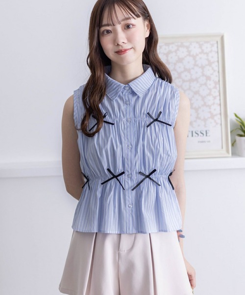 clear（クリア）の「リボン付キノースリーブブラウス（シャツ/ブラウス・レディース・サックスブルー/ホワイト系その他2/ホワイト系その他・F）」の19枚目の写真