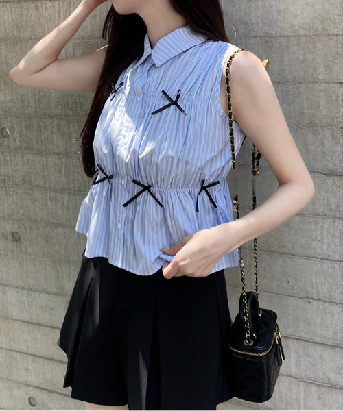 clear（クリア）の「リボン付キノースリーブブラウス（シャツ/ブラウス・レディース・サックスブルー/ホワイト系その他2/ホワイト系その他・F）」の17枚目の写真