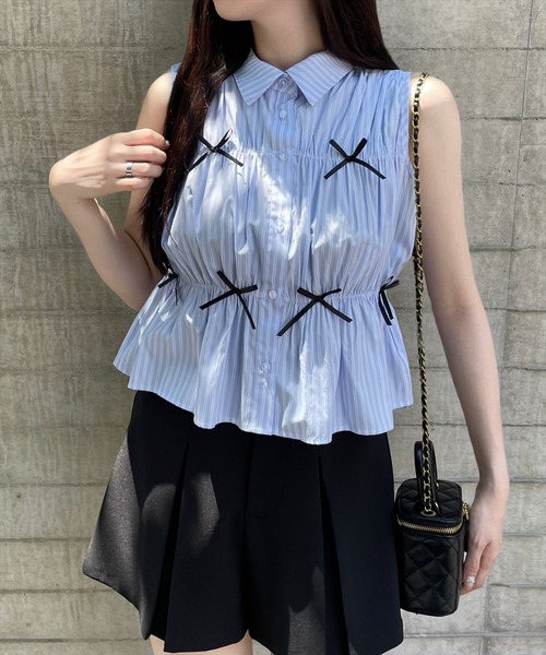 clear（クリア）の「リボン付キノースリーブブラウス（シャツ/ブラウス・レディース・サックスブルー/ホワイト系その他2/ホワイト系その他・F）」の18枚目の写真