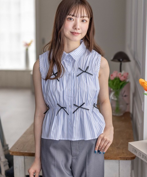 clear（クリア）の「リボン付キノースリーブブラウス（シャツ/ブラウス・レディース・サックスブルー/ホワイト系その他2/ホワイト系その他・F）」の21枚目の写真