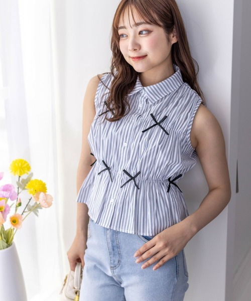 clear（クリア）の「リボン付キノースリーブブラウス（シャツ/ブラウス・レディース・サックスブルー/ホワイト系その他2/ホワイト系その他・F）」の22枚目の写真