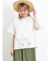 Samansa Mos2 | カットワーク刺繍フリルブラウス(シャツ/ブラウス)