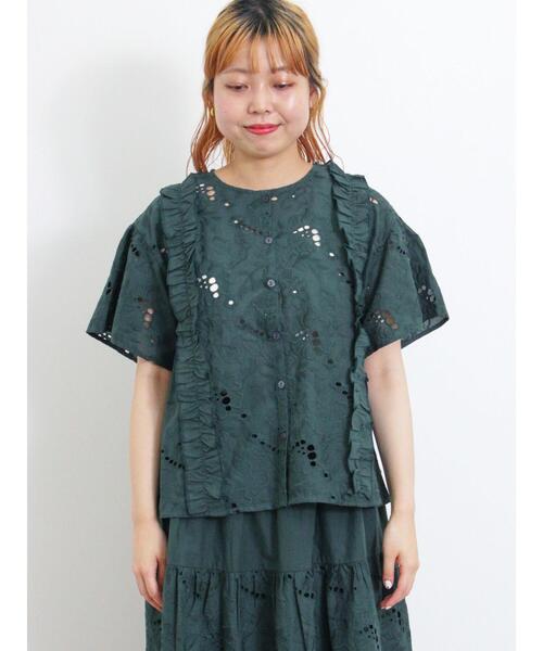 Samansa Mos2（サマンサ モスモス）の「カットワーク刺繍フリルブラウス（シャツ/ブラウス・レディース・ブラック/オフホワイト/グリーン・F）」の21枚目の写真