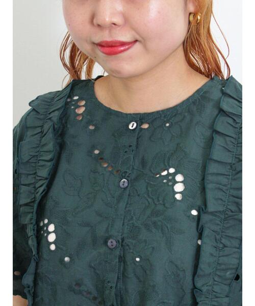 Samansa Mos2（サマンサ モスモス）の「カットワーク刺繍フリルブラウス（シャツ/ブラウス・レディース・ブラック/オフホワイト/グリーン・F）」の18枚目の写真