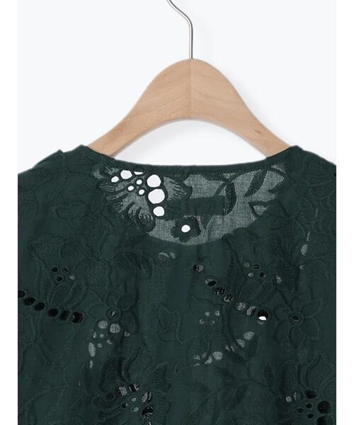 Samansa Mos2（サマンサ モスモス）の「カットワーク刺繍フリルブラウス（シャツ/ブラウス・レディース・ブラック/オフホワイト/グリーン・F）」の6枚目の写真