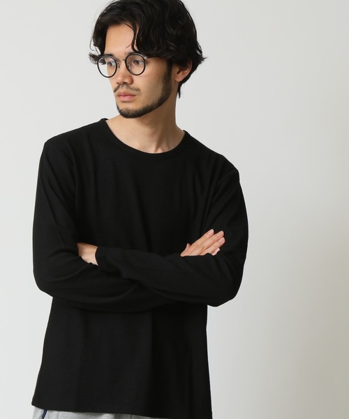 ARCADE(アーケード)の「選べる襟首 ワッフルサーマル クルーネック&ヘンリーネック ロングスリーブカットソー(Tシャツ/カットソー・メンズ・ブラック系1/グレー系1/ブラック系2/ホワイト系1/ホワイト系2/グレー系2・M/L/LL)」の3枚目の写真