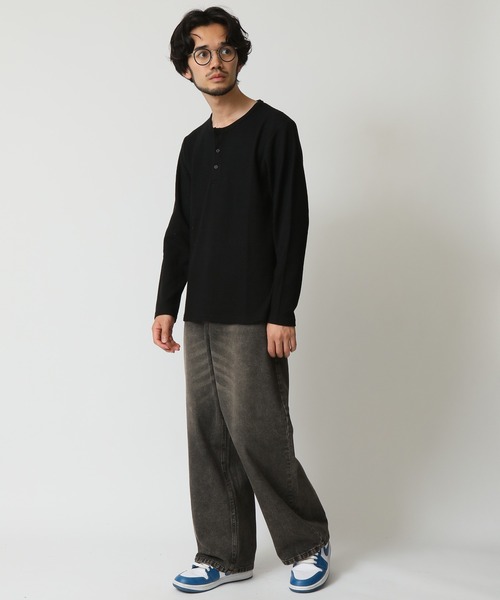 セール】選べる襟首 ワッフルサーマル クルーネック＆ヘンリーネック