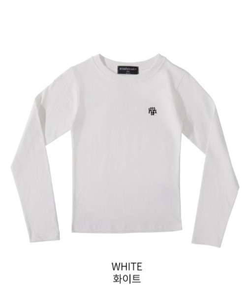 muahmuah（ムーアムーア）の「A'GEM/9 × .kom 『muah muah/ムーアムーア』 STITCH LOGO BASIC LONG SLEEVE T-SHIRT/スリムフィットベーシックロングシャツ（Tシャツ/カットソー・レディース・ホワイト/ブラック/カーキ・FREE）」の13枚目の写真