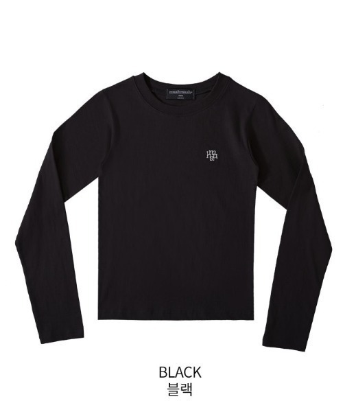 muahmuah（ムーアムーア）の「A'GEM/9 × .kom 『muah muah/ムーアムーア』 STITCH LOGO BASIC LONG SLEEVE T-SHIRT/スリムフィットベーシックロングシャツ（Tシャツ/カットソー・レディース・ホワイト/ブラック/カーキ・FREE）」の14枚目の写真