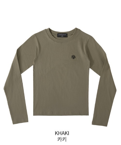 muahmuah（ムーアムーア）の「A'GEM/9 × .kom 『muah muah/ムーアムーア』 STITCH LOGO BASIC LONG SLEEVE T-SHIRT/スリムフィットベーシックロングシャツ（Tシャツ/カットソー・レディース・ホワイト/ブラック/カーキ・FREE）」の15枚目の写真