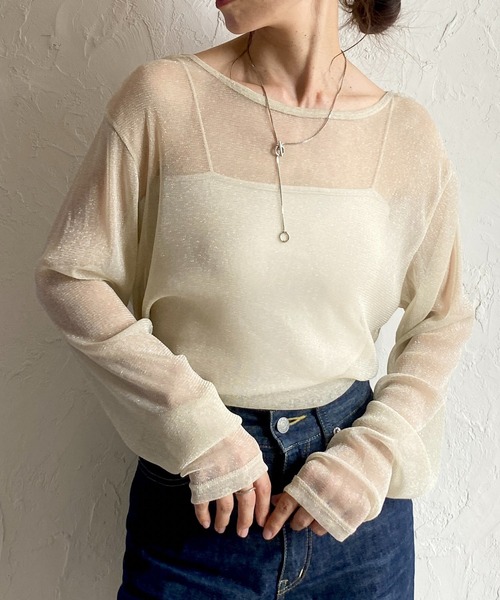 TAN SPARKLED TEE ラメシアーカットソー TAN SPARKLED TEE ラメシアーカットソー glitter sheer tops