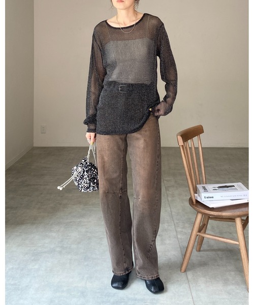 She's Closet(シーズクローゼット)の「ラメシアートップス(Tシャツ/カットソー・レディース・ベージュ/ブラック・FREE)」の13枚目の写真