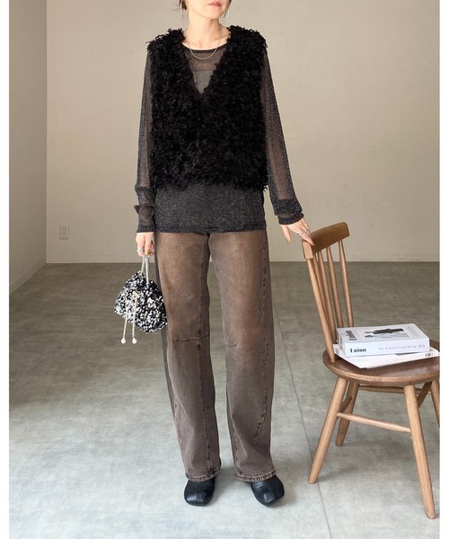 She's Closet(シーズクローゼット)の「ラメシアートップス(Tシャツ/カットソー・レディース・ベージュ/ブラック・FREE)」の16枚目の写真