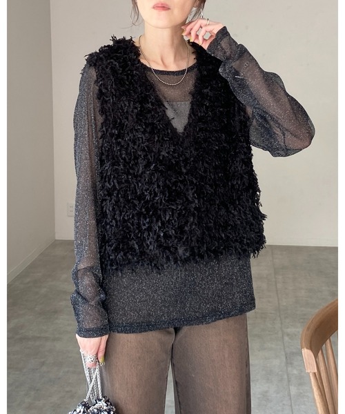 She's Closet(シーズクローゼット)の「ラメシアートップス(Tシャツ/カットソー・レディース・ベージュ/ブラック・FREE)」の17枚目の写真