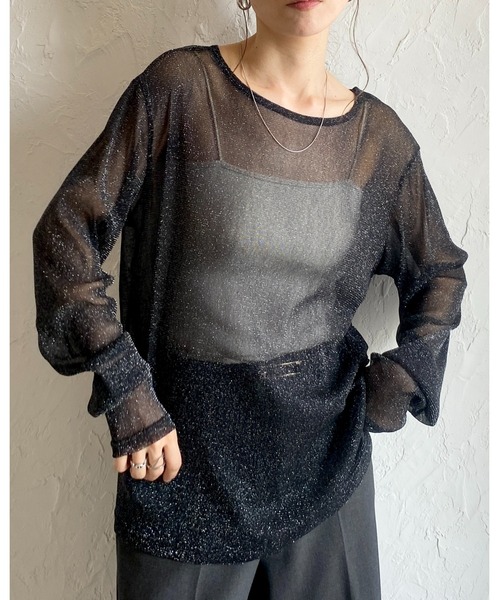 She's Closet(シーズクローゼット)の「ラメシアートップス(Tシャツ/カットソー・レディース・ベージュ/ブラック・FREE)」の4枚目の写真