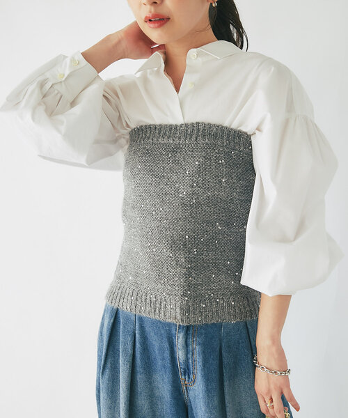 La boutique BonBon（ラブティックボンボン）の「【アンサンブル可】スパンコールモヘアビスチェ（ニット/セーター・レディース・グレー/オフホワイト・FREE）」の11枚目の写真