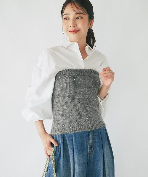 La boutique BonBon（ラブティックボンボン）の「【アンサンブル可】スパンコールモヘアビスチェ（ニット/セーター・レディース・グレー/オフホワイト・FREE）」の12枚目の写真