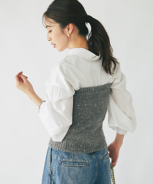 La boutique BonBon（ラブティックボンボン）の「【アンサンブル可】スパンコールモヘアビスチェ（ニット/セーター・レディース・グレー/オフホワイト・FREE）」の14枚目の写真